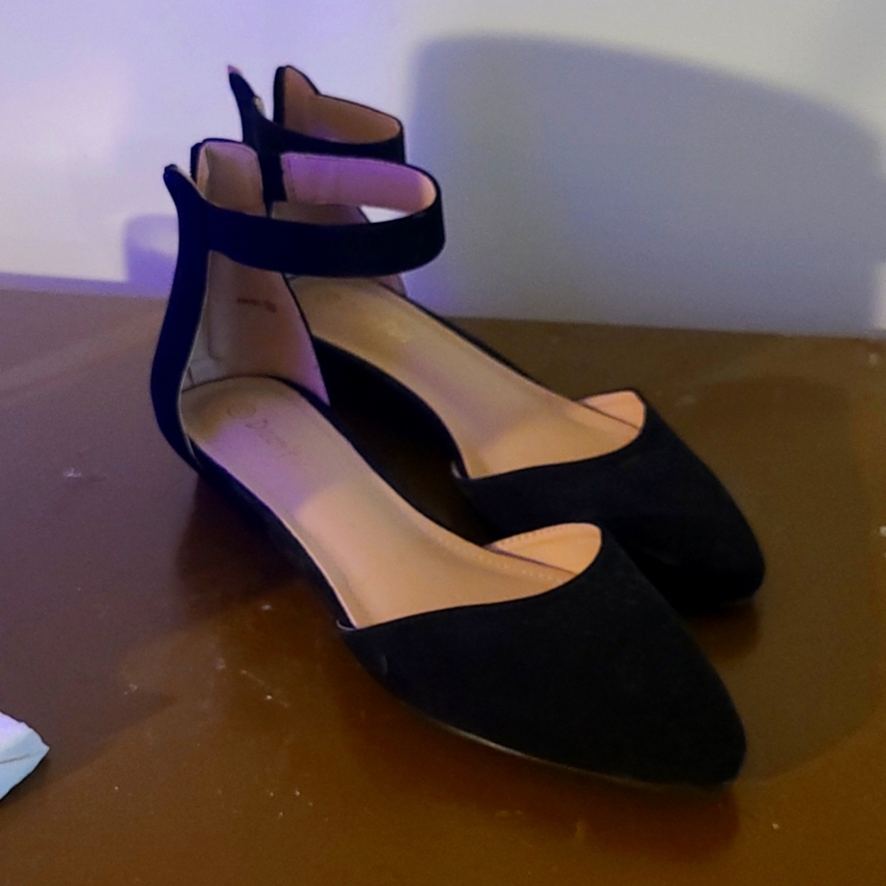 black flats with ankle straps never worn